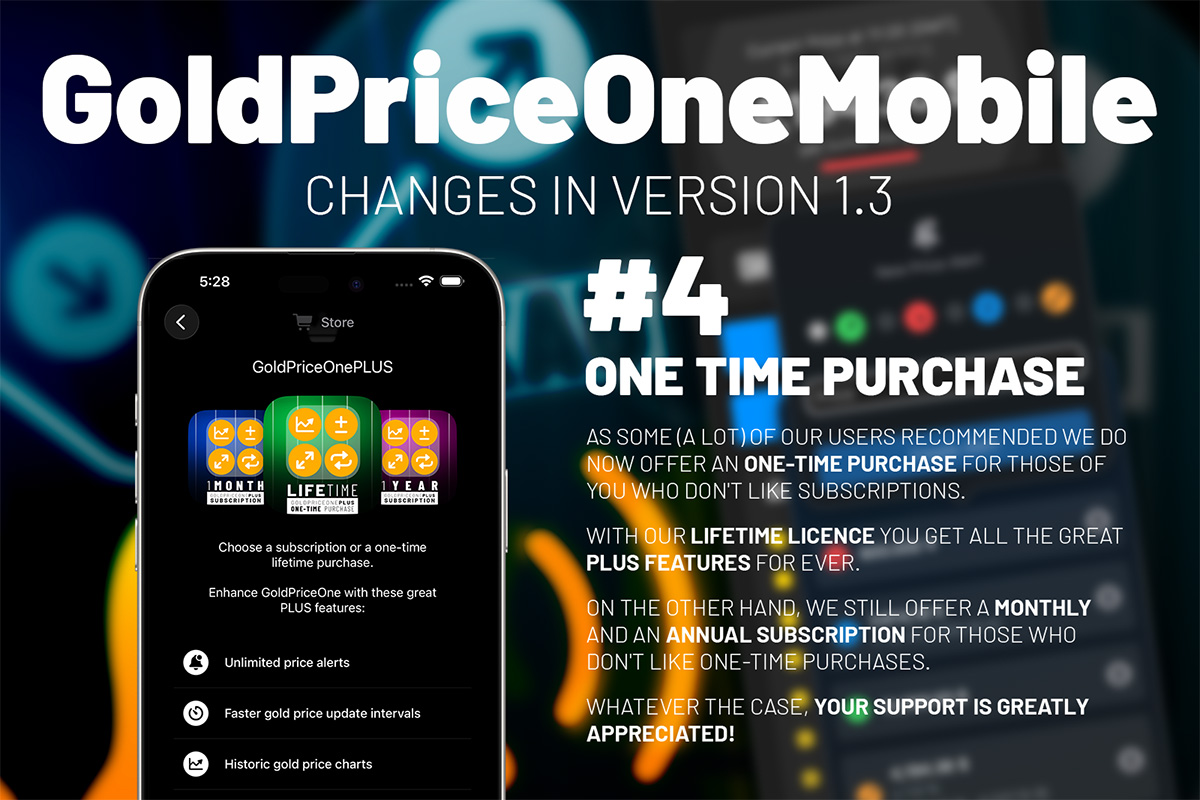 goldpriceone ios lifetime licence one-time payment in-app purchase