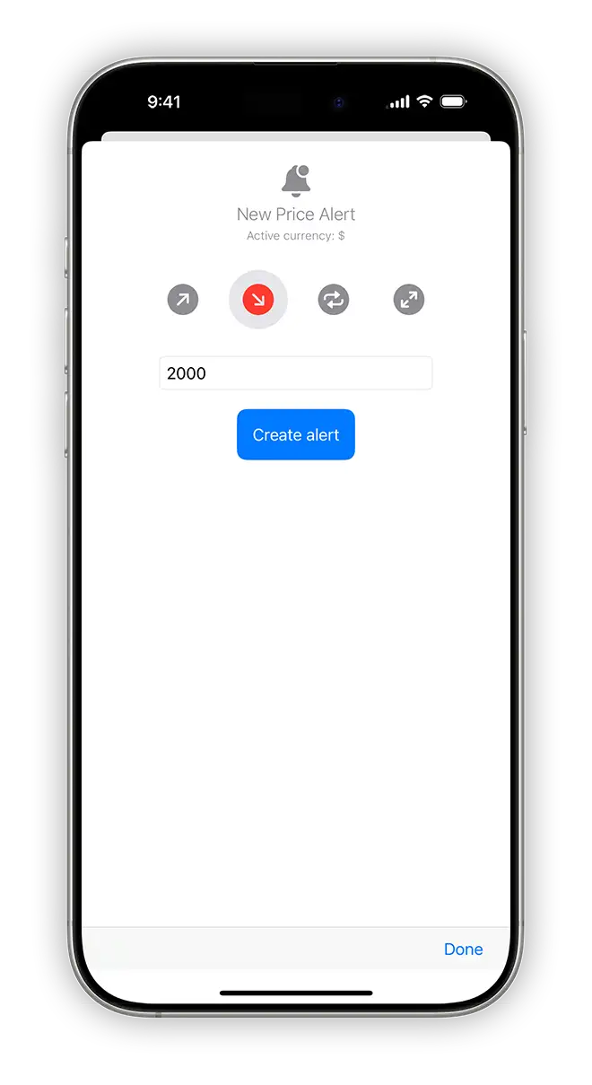 add stop loss (below) alert goldpriceonemobile